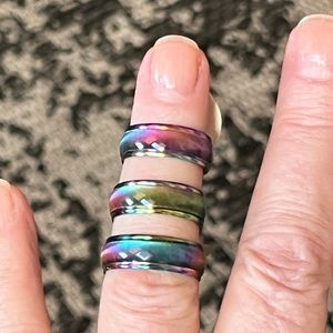 BOGO Blue & Rainbow Cat Eye Stainless Steel Ring Iridescent